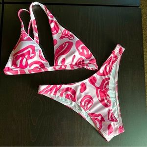 NWOT Drippy Smiley Face Two Piece Bikini Swimsuit Women's